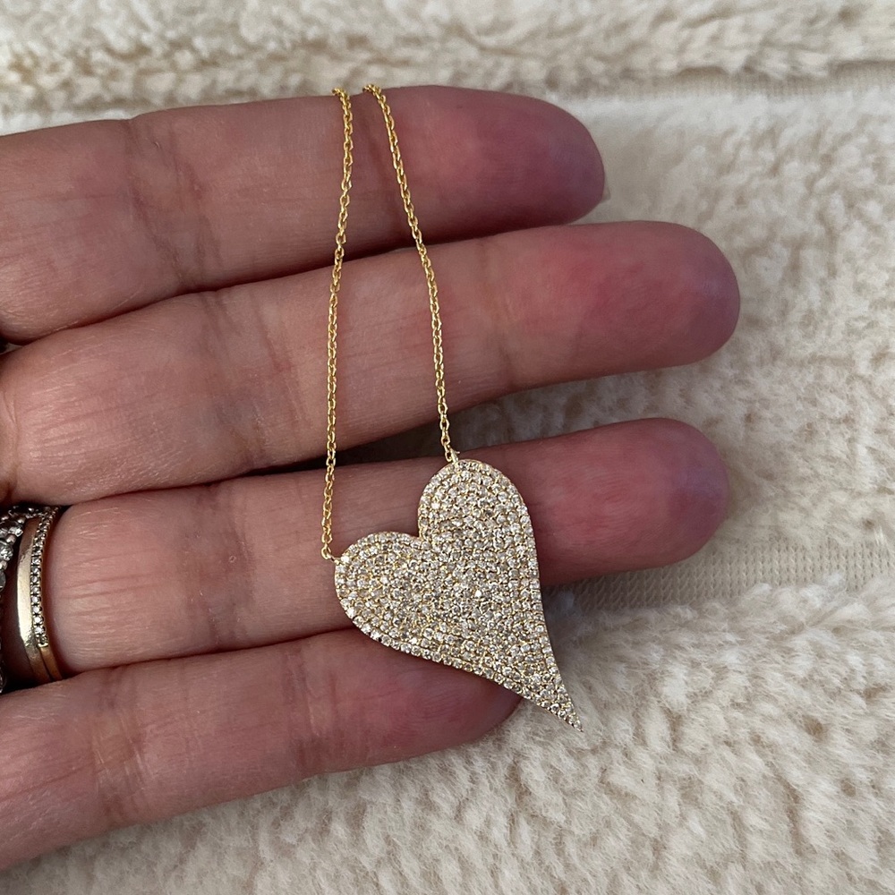 XL pave diamond heart 16-18 adjustable